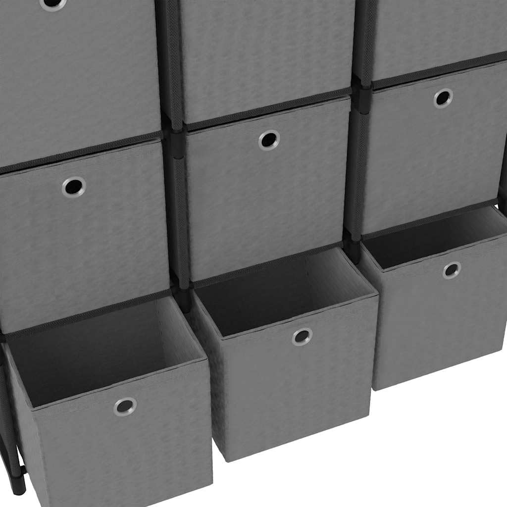 Estantería con 15 cajas, color negro, 103 x 30 x 175,5 cm | Divisor versátil para sala de estar y oficina, construcción robusta de acero y poliéster con inserciones de tela.