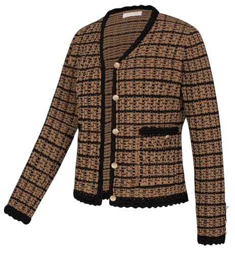 Belle Poque Women Cardigan Sweaters Tweed Jacket V Neck Sweater