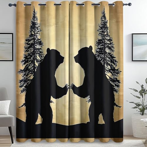 Genérico Cortinas Opacas, 140An x 280Al cm (2 Paneles) para Salon Dormitorio Modernas, Silueta Animal Oso Estampadas Negro Marrón Cortinas Opacas térmicas aislantes del frío y el Calor