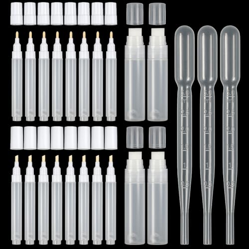 20 Pcs Empty Fillable Pen 3 mm 6 mm 15 mm, Refillable Acrylic Paint Markers, Blank Graffiti White...