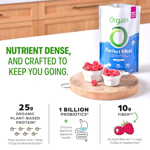 Image of Orgain Perfect Meal, Organic, Vegan Meal Replacement Protein Powder, Vanilla - 25g Plant Based Protein, 80+ Superfoods, 1B Probiotics & 10g Fiber, Adaptogens & Ashwagandha - 2.16lb
