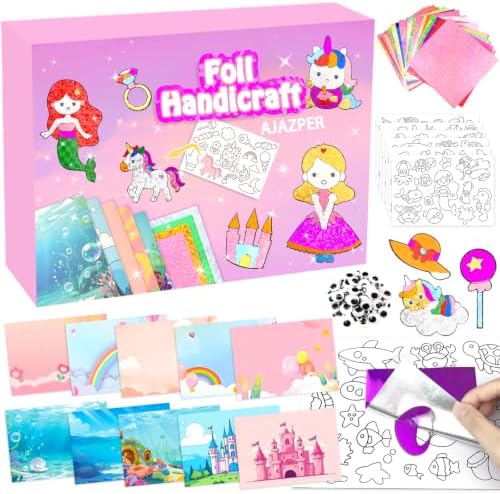 AJAZPER Kunst & Bastelaktivität, Folienspaß für Kinder, DIY Kreatives Aktivität Reisespielzeug, Bastelsets, Bastelkoffer Geschenk für Mädchen & Jungen ab 4 Jahren Geburtstag Weihna