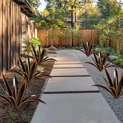 Image of TOMBABY Enlarge Thickened Wind Resistant Metal Agave Garden Art Country Garden Sculpture Statue Outdoor Decoration Agave Metal Plant Courtyard Lawn Ornament Gift (1, 12 Leaves Black)