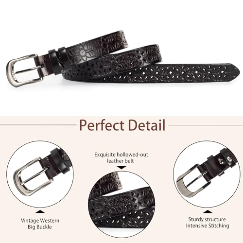 Leather-Belts-Women Classic Western-Belt with Pin-Buckle - Fashion Vintage Cowgirl-Belts for Jeans2