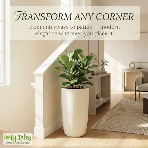 Image of Leafy Tales Modern Round Tower Planter for Home Decor 14 INCH, Highly Durable,Lightweight Indoor Outdoor Planter, Flower Pot Gamla, Pot for Balcony Garden, Vegetables, Flowers & Greenery