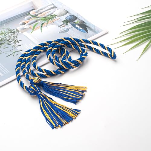 Image of ONUPGO Gold Royal Blue Graduation Cord, Graduation Honor Cords Rayon Braided Tassel Cord for 2026, 68 inch Polyester Yarn Long Robe Honor Rope for Graduation Students, Bachelor Gown