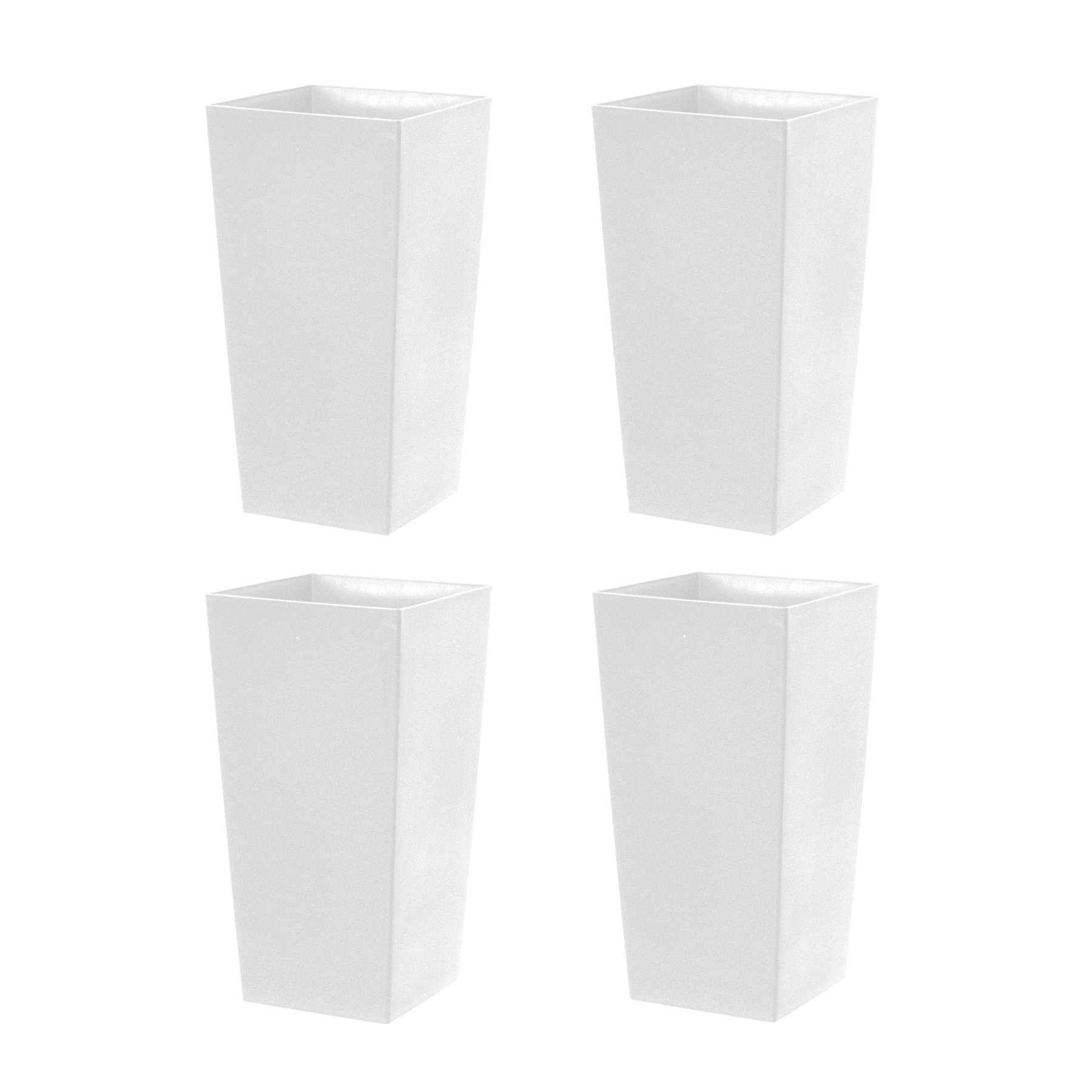 simpa 27L Large Square Milano Grande Planter Pot - WHITE Set of 4 Pots - 51cm (H) x 26.5cm (W) x 26.5cm (D)