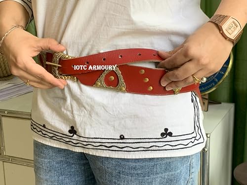 Medieval Roman Leather Apron Belt with Brass Fitting - Cosplay Halloween Costume Red4