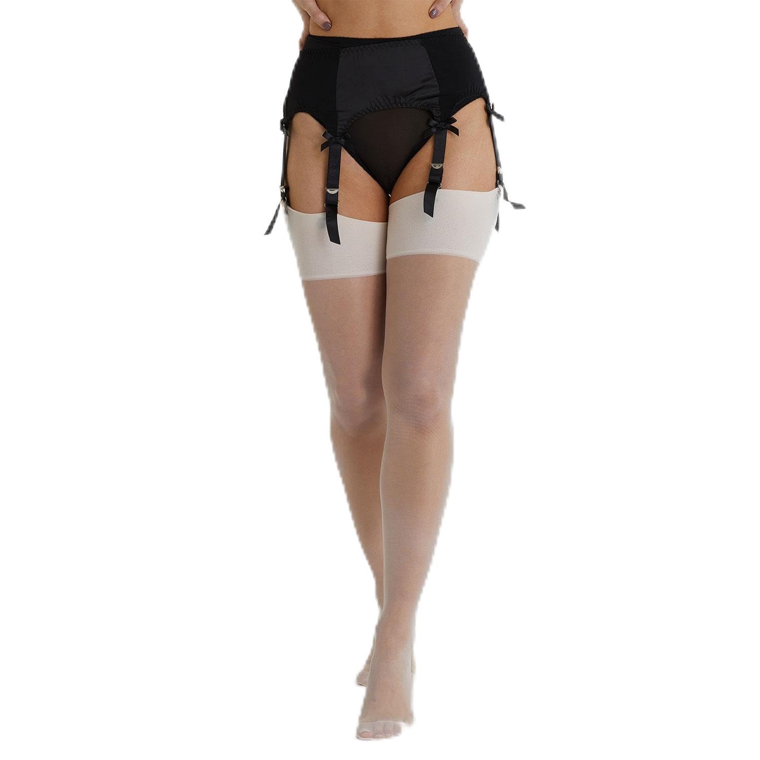 Playful Promises Women's Nude Creme De Peche Seamed Stockings - Soft Pastel Pink 15 Denier Hosiery - Vintage Inspired Stockings With Back Seam, Reinforced Heel And Toe, Elegant Retro Lingerie Style