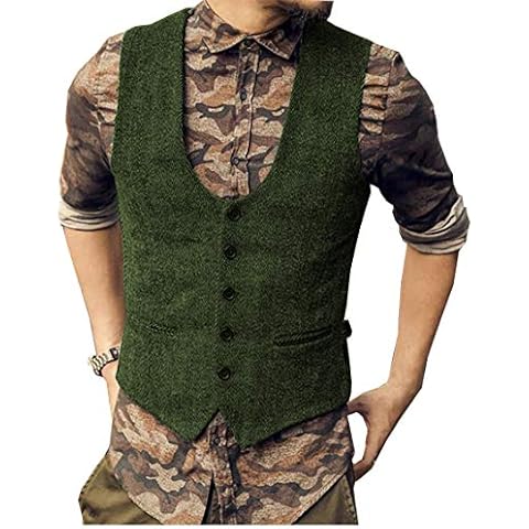Chaleco de traje clásico con cuello en U para hombre, verde Cover