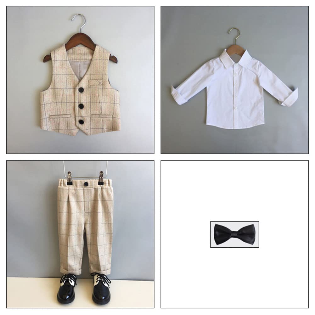 DAIHAN Chicos Disfraces de británica Cuadros de Tweed Slim Fit Conjunto de Traje de Bautizo Chaqueta y Pantalones para Ocasiones Especiales, Cumpleaños, Bodas, Cenas de graduación