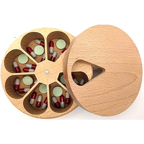 Wooden Pill Dispenser, Medicine Organizer Wood Daily Weekly Vitamin Medicine Pill Organizer Case Box Travel Pill Organizer And Pill Holder With Magnetic Closure And Compartment #TOP2