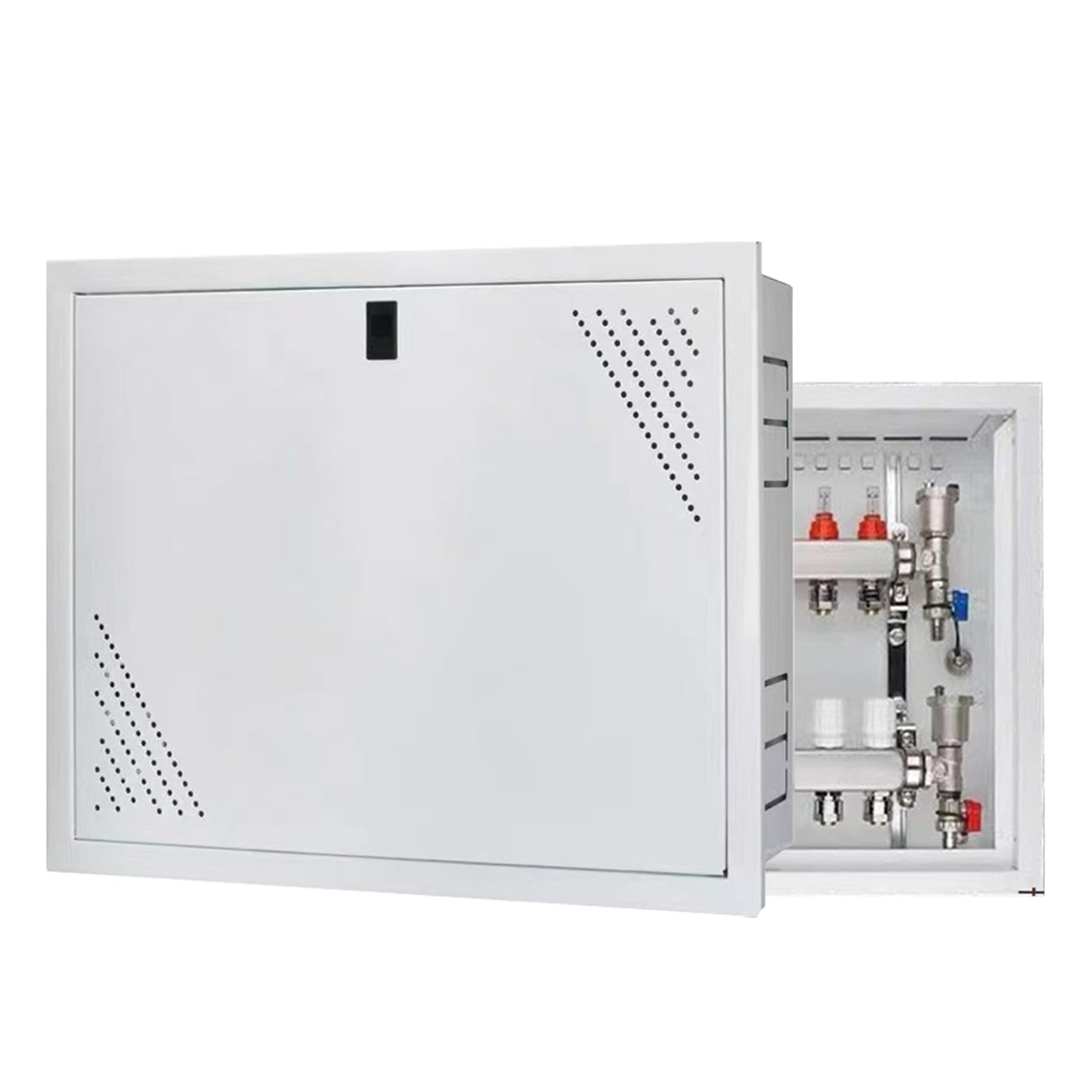 Armadio di Distribuzione per Riscaldamento a Pavimento, 8-9 Attacchi Circuiti di Riscaldamento, Montaggio a Incasso, Superficie Verniciata, Scatola in Ferro, 700x450x110 mm