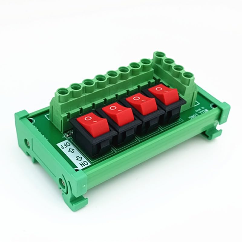 DIN Rail Mount 4 Channel Red Rocker Switch DC Power Distribution Strip Module.