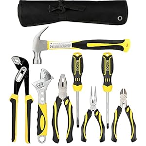 DOWELL Pliers Set 8-Pieces 10-Inch Groove Joint Pliers 8-Inch Adjustable Wrench Combination Pliers 6-inch Long Nose Diagonal Cutting Pliers Screwdrivers Claw Hammer with Tool Pouch (8PC)…