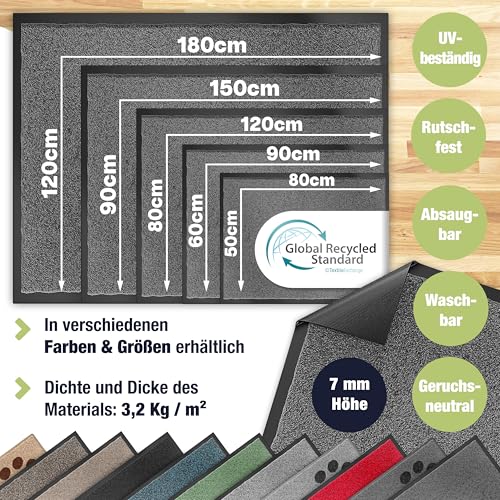 KESSER Schmutzfangmatte, Profi Fußmatte in vielen Größen, Türmatte, Teppich, Fußabtreter & Fußabstreifer, rutschfest, wetterfest, maschinenwaschbar, Haustür & Wohnungseingang,Anthrazit 60x90cm