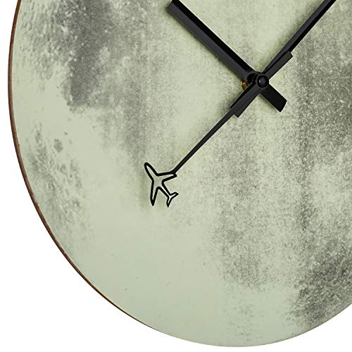 BEW Luminous Wall Clock, Glow-in-Dark Moon Clock, No Numerals Silent Non-Ticking Battery Operated, Retro Decorative Clock for Living/Dining/Kids Bedroom/Kitchen (12 Inch) - Thumbnail 6