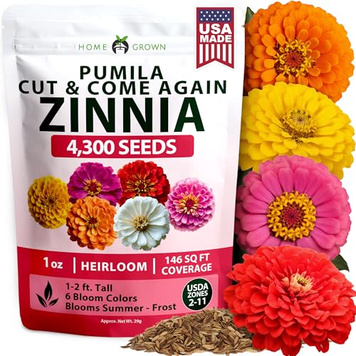 Image of HOME GROWN Zinnia Seeds Mix - 4300 Pumila Compact Zinnia Flower Seeds for Planting Outdoors | Bulk Colorful Annual Cut Flowers for Summer Gardens & Containers (Zinnia elegans)