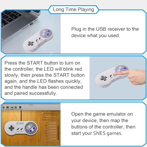 Image of 2 Pack SNES Wireless USB Controller, Rechargeable Retro SNES Remote Game Pad Controller for Windows PC MAC,Raspberry PI
