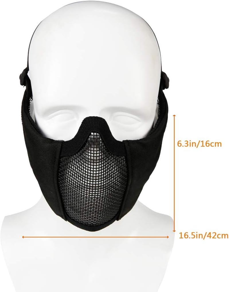 Foldable Airsoft Mesh Mask, Nylon Half Face Mesh Masks with Ear Cover Protection Adjustable CS Protective Lower Guardfor Mask CS Hunting Paintball Shooting