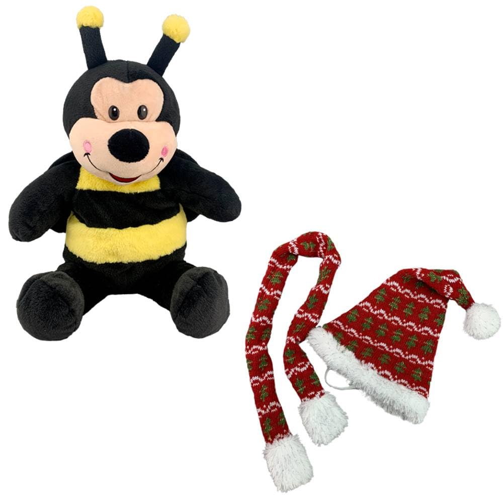 Buzz The Bee 16-Inch Plush Toy with Festive Knit Hat & Scarf Combo – Holiday Christmas Bee Stuffed Animal