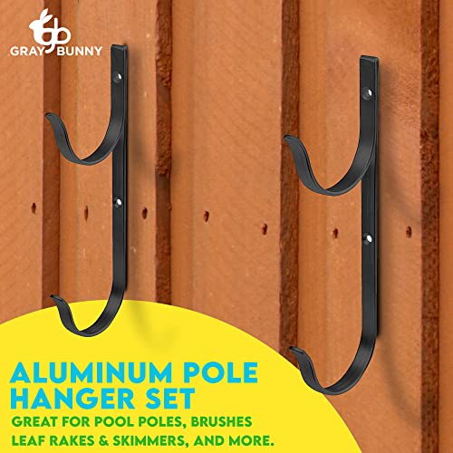 Gray Bunny Pool Pole Hanger, 2 Piece Black Premium Aluminum Swimming Pool Accessories Hook Set, For Telescopic Poles, Skimmers, Leaf Rakes, Nets, Brushes, Vacuum Hose, Garden Tools #TOP1