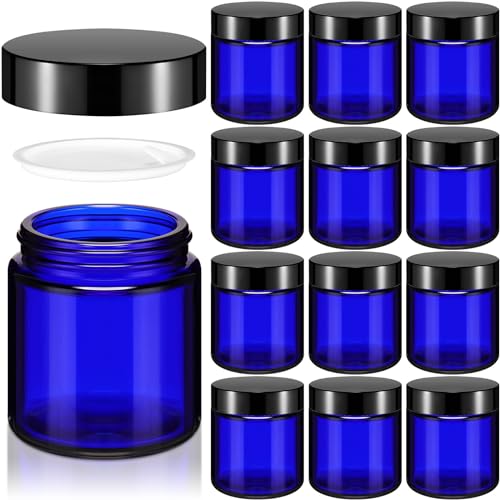 Image of Norme 12 Pcs 4 oz Glass Jars with Lids Cosmetic Jars, Black, Blue