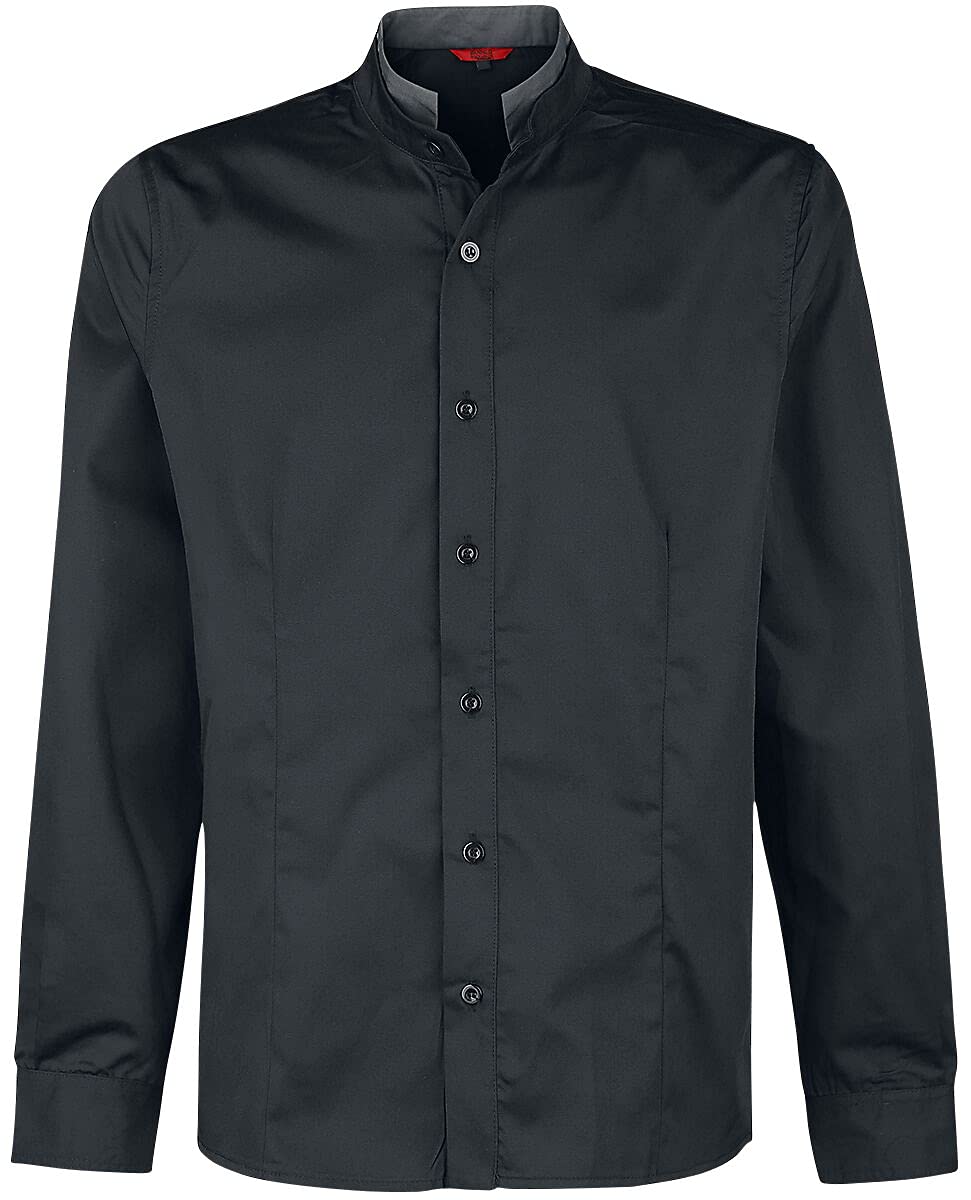 Banned Alternative Double Collar Shirt Männer Langarmhemd schwarz