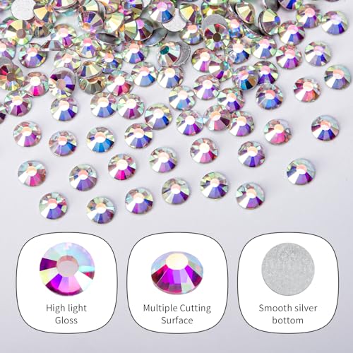 Image of 2000PCS Crystal AB Rhinestones Bulk, Flat Back Crystal Glass Stone Round Gems,SS30, 6.4-6.6mm