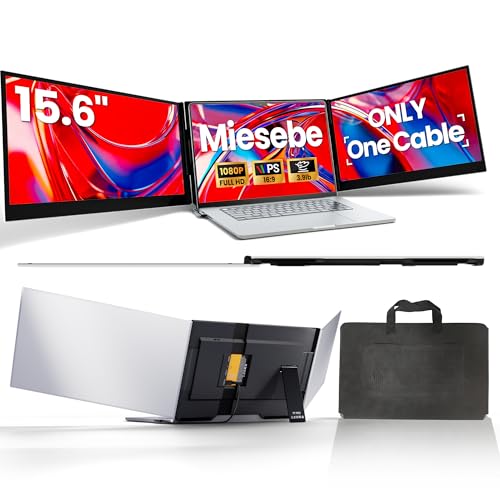 Miesebe Laptop Screen Extender Triple Monitor, 15.6' FHD 1080P USB-C One Cable Plug n Play Portable Monitor for Laptops 13-17', 0.16' Ultra-Slim Travel Monitor for Mac/Win/Android (Driver Required)