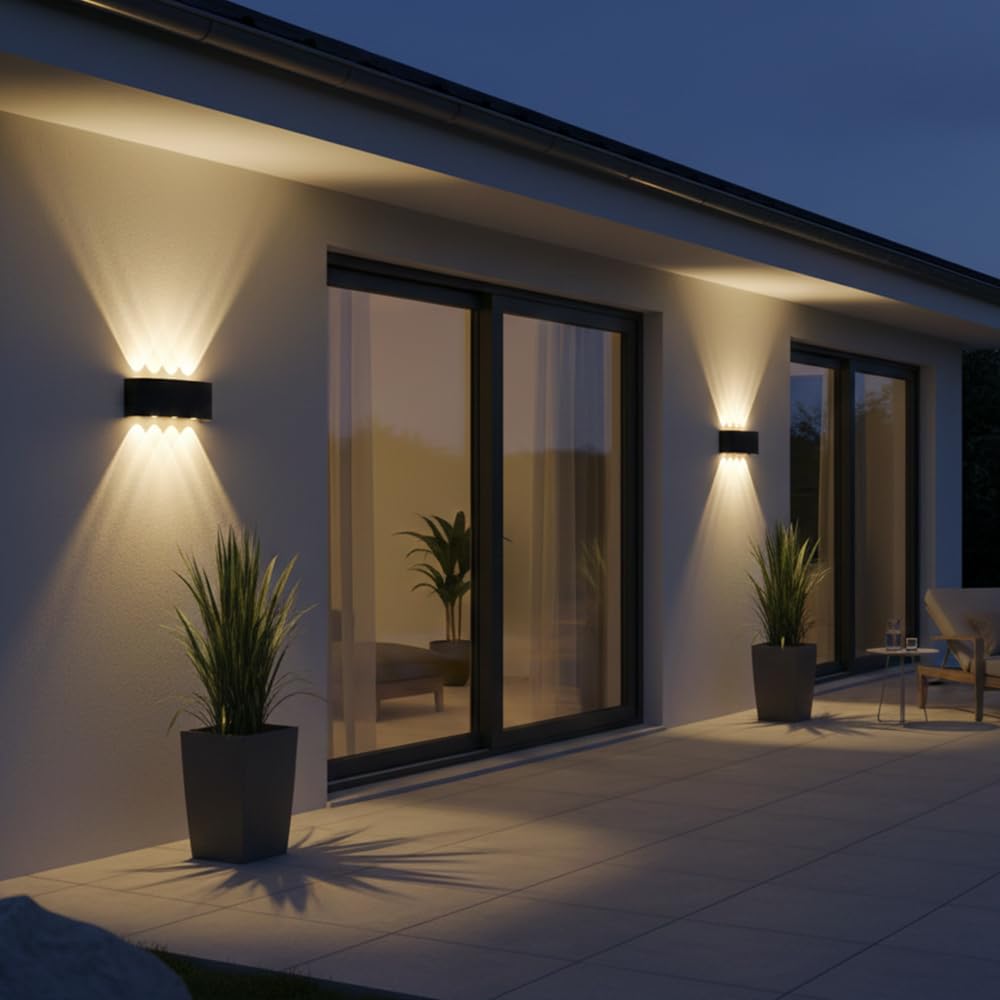 Zestaw 2 sztuk kinkietów wewnętrznych/zewnętrznych, oświetlenie skierowane w górę i w dół, kinkiety zewnętrzne IP65, wodoodporne, kinkiety LED z czarnego aluminium do tarasu, ogrodu