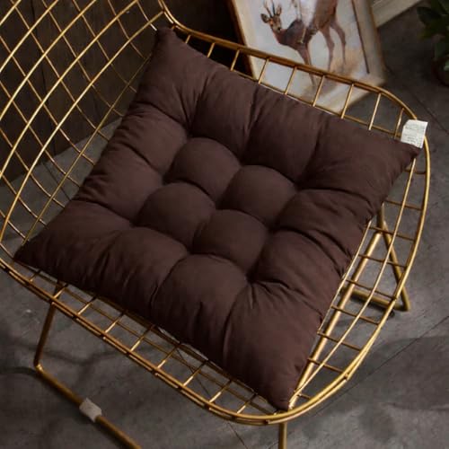 Image of Wakewell Soft Chair Pad with Ties | Square Padded Chair Pad Cushion for Dining Chair, Kitchen & Office | Washable Microfibre Chair Pad for Home Seating (1, Brown)