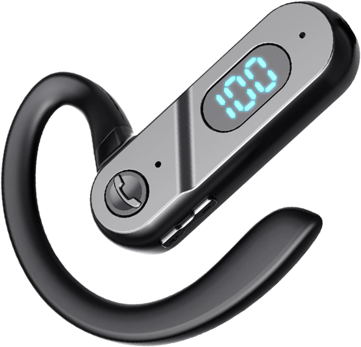 Bluetooth 5.1 Open-Ear Wireless Headphone Handsfree Earphone Noise Cancellation Sweatproof with Microphone and LED Display for iPhone and Android Smartphones