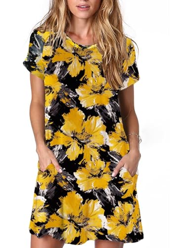 Image of Alaster Women's Casual Summer T Shirt Dress Loose Short Sleeve Tunic Dress with Pocket for Women