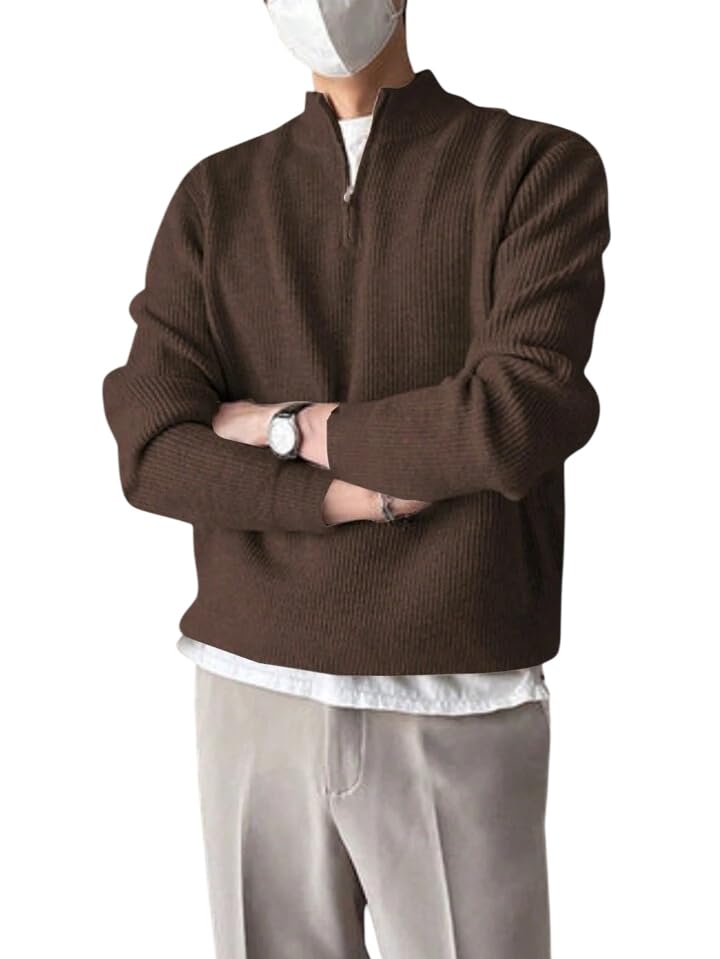 Image of ColorChakra High Neck Woollen Sweater for Mens Half Zip Wool Cardigan Plus Size M to 5XL