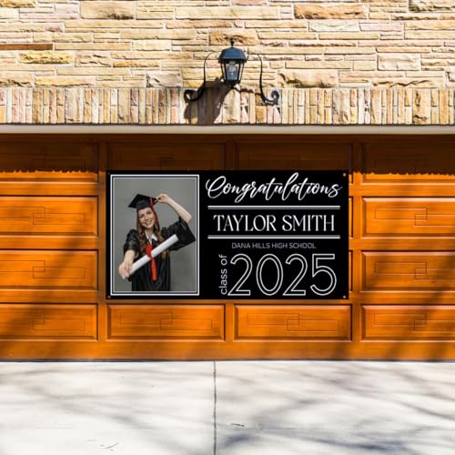 Personalized Graduation Banner 2025 - Custom Name Congrats Grad Banner With Picture and School Name - Graduation Decorations Class Of 2025