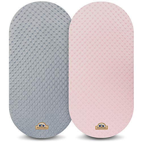 Bluesnail Soft And Strechy Minky Bassinet Fitted Sheet, Cradle Sheets For Bassinet Pad/Mattress 2Pk (Bassinet, Pink+Gray) #TOP1