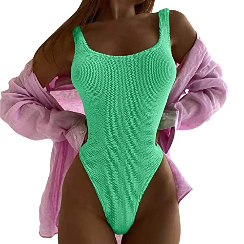Traje de baño entero mujer verano piscina Push Up trajes de baño elegante contenitivo barriga sexy trajes enteros tallas grandes surf brasileña monokini deportivo una pieza mar playa, Menta verde, XL