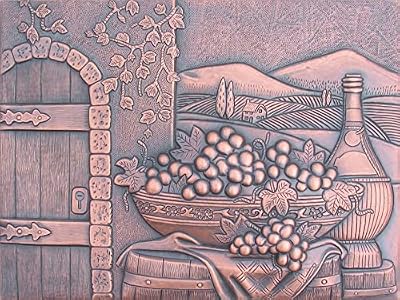 SINDA Handmade Copper Backsplash for Kitchen, Wine Fruit Bowl Copper Tile Mural Kitchen Backsplash, Copper Wall Art for Fireplace, Indoor Wall Deco, 30"x30", SK0013030S (Standard Shipping)