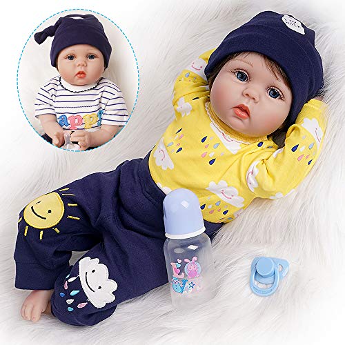 Yesteria Reborn Baby Doll, 22 Inch Realistic Silicone Baby Doll, Weighed Reborn Boy Doll Yellow & Stripe Outfits, with Accessories and Certificate of Adoption