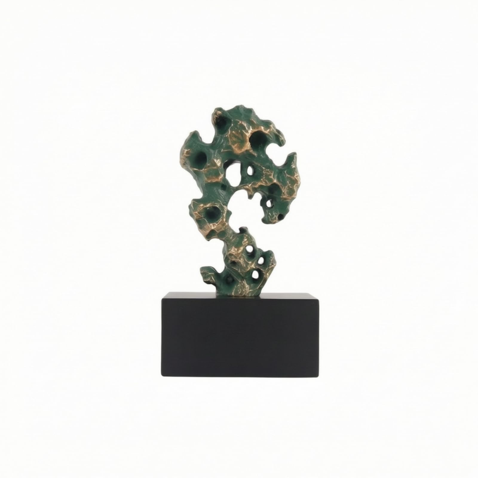 LOVIVER Harz Skulptur Wohn Deko Abstrakter Stein Kunstobjekt Harzstatue Merkmal Textur auf Mattem Sockel für Wohnzimmer Arbeitsraum Bücherregal Büroeinrichtung, Grün, 160 120 300mm