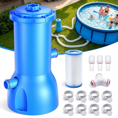 Pro 1000 GPH Above Ground Pool Filter Pump Pool Pump with GFCI Protection Plug Powerful Cartridge Filtration System for Clean & Clear Water Easy Installation Complete Accessories Blue