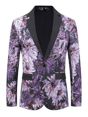 Lars Amadeus Floral Blazer for Men's Single Button Notch Lapel Prom Flower Print Suit Jacket