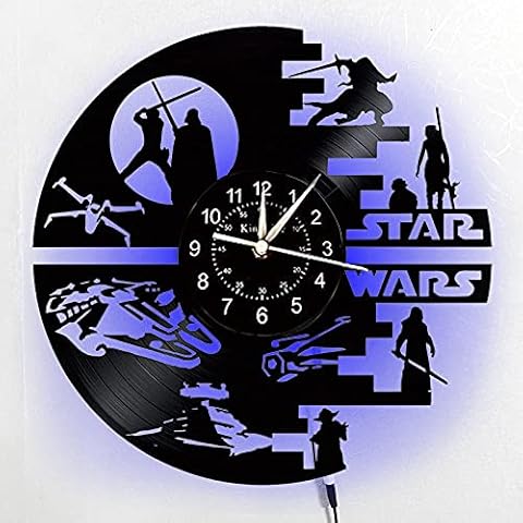 Beach Love Star War Vinyl Record Wall Clock Night Lamp 7 Color LED Wall Clock Star Wars Gifts for Men,Women,Boys,Kids,Living Room Bedroom Study Wall Art Clock Cover