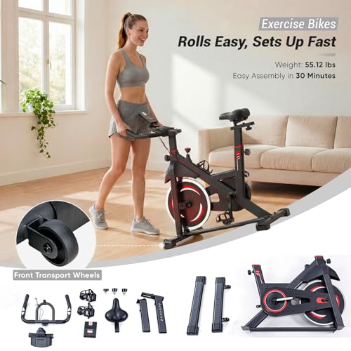 Image of OLIXIS Exercise Bike with APP Control, Brake Pad Stationary Bikes with Quiet Magnetic Resistance, Indoor Cycling Spin Workout Bike with 300.0 lbs Weight Capacity,Orange /Red /Blue