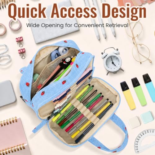 Image of Large Pencil Case Pouch, Extra Big Pencil Bags with Zipper, Cute Corduroy Pencil Pouch with 5 Compartments, Pen Bag Wide Opening, Pencil Pouch Organizer, Pencil Box for Teen Girls Adults
