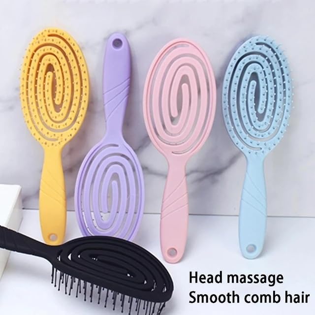 Feelhigh Organic Detangling Hair Brush for Women, Men & Children - Does not Pull on Hair - Hair Straightening Brushes for Straight, Curly & Wet Hair - Unique Spiral Hairbrush (Sky Blue) 2