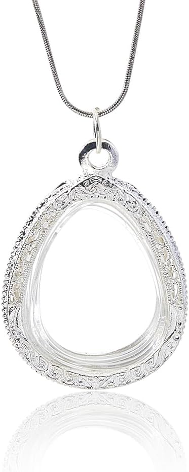 SUPERFINDINGS Silver Locket Pendant Aolly Living Memory Floating Locket Teardrop Clear Acrylic Cabochons Photo Charm with Jump Ring for Wedding Bridal Bouquet Keychain Jewelry Making