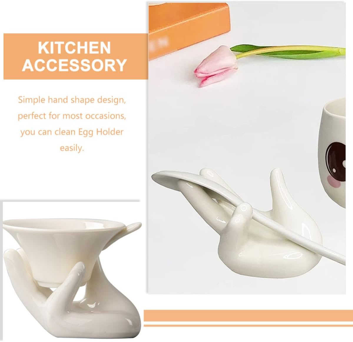 2pcs Hand Shaped Ceramic Egg Cup Holder for Elegant Serving Display