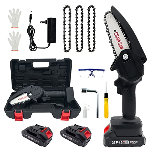 Mini ChainSaw Cordless with 2 Battery, 4 Inch Handheld Chain ...